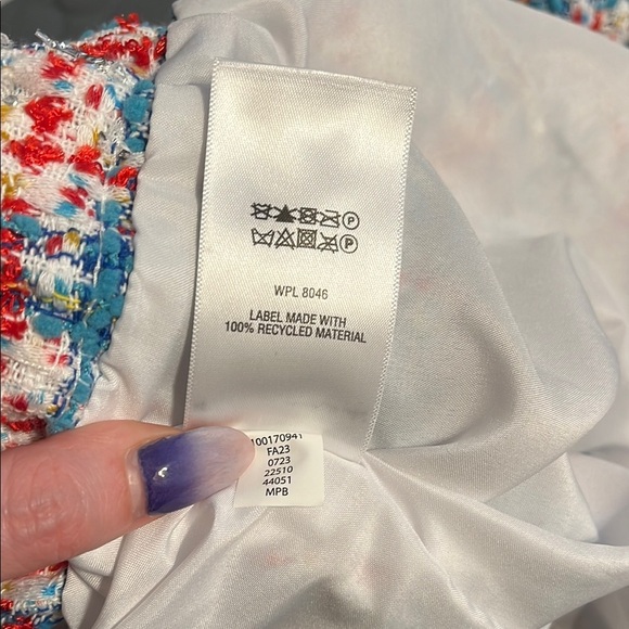 On 34th Tweed Twill Mini Skirt 90s Clueless Chanel-esque Blue Red Silver Plaid - Picture 6 of 8